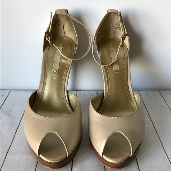 Nine West Cream Blush Peep Toe Heels Sandal Pumps - Picture 3 of 7